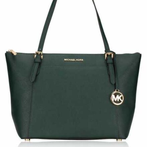 MICHAEL KORS CIARA LARGE TOP ZIP TOTE SHOULDER LEATHER BAG RACING GREEN . - Picture 1 of 16